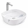 Imagina 1/3 - BERGAMO-M SLIM || Lavoar montat pe blat, ceramică, alb, cu model marmură, rotunjit