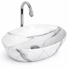 Imagina 1/3 - MONACO-M || Lavoar montat pe blat, ceramică, alb, cu model marmură, oval