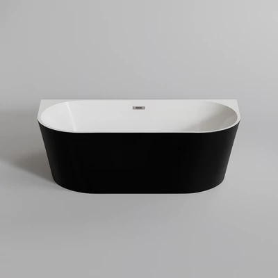 LANA || Cadă de baie semi-freestanding, pentru montaj lângă perete, alb-negru, 160x80x58 cm