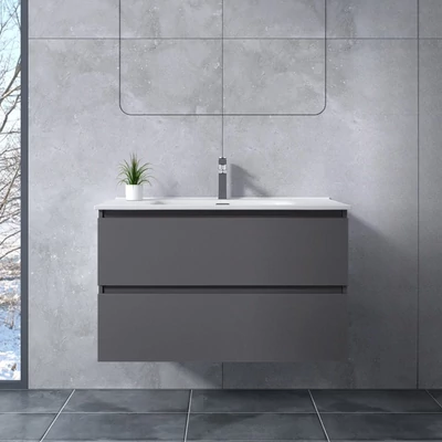 Catania || Gri antracit mat, dulap de baie cu lavoar, 60cm
