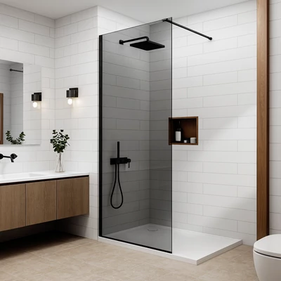 Walk-in Black Perete de duș, cu sticlă fumurie 80, 200cm, 8mm