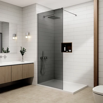 Walk-in Chrome Perete de duș, cu sticlă fumurie 80, 200cm, 8mm