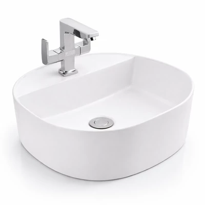 BERGAMO || Lavoar montat pe blat, ceramică, alb, rotunjit