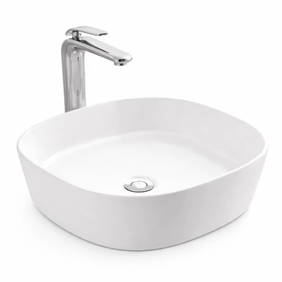 BERGAMO SLIM || Lavoar montat pe blat, ceramică, alb, rotunjit