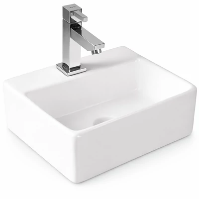 LAGE || Lavoar montat pe blat, ceramică, alb, pătrat