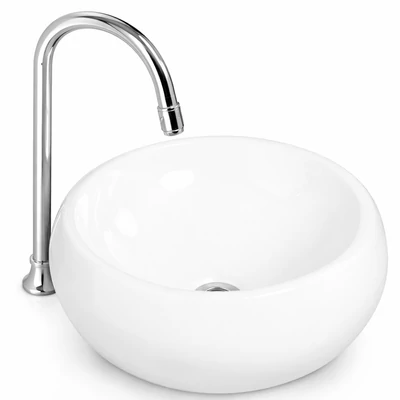 BARI || Lavoar montat pe blat, ceramică, alb, rotund