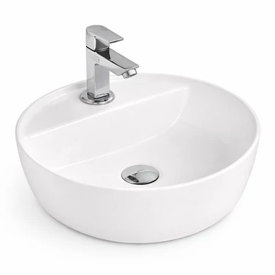 MONTERO 40 || Lavoar montat pe blat, ceramică, alb, rotunjit