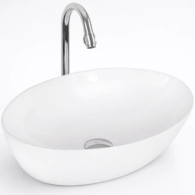 MONACO || Lavoar montat pe blat, ceramică, alb, oval