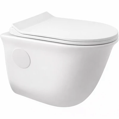 FRANKFURT || Vas toaletă suspendat, cu spălare adâncă, cu capac WC slim, ceramică, alb