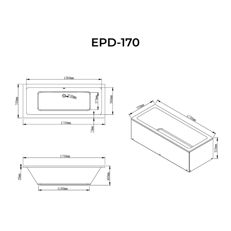 Peru Căzi de baie rectangulare 170x70 cm