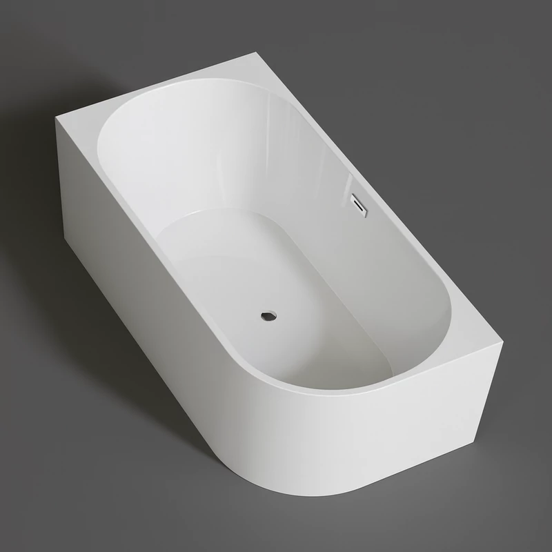 CORNER Cadă de baie semi-freestanding, colț, stânga, alb, 150x75x58 cm