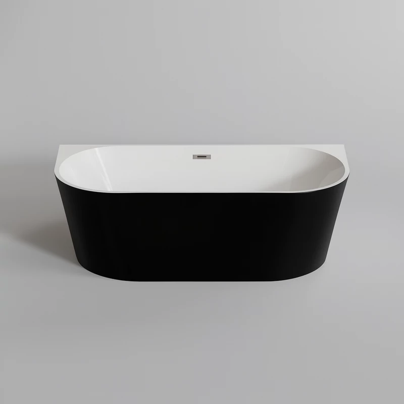 LANA || Cadă de baie semi-freestanding, pentru montaj lângă perete, alb-negru, 160x80x58 cm