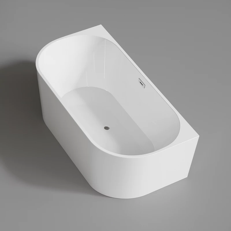 LANA Cadă de baie semi-freestanding, pentru montaj lângă perete, albă, 160x80x58 cm