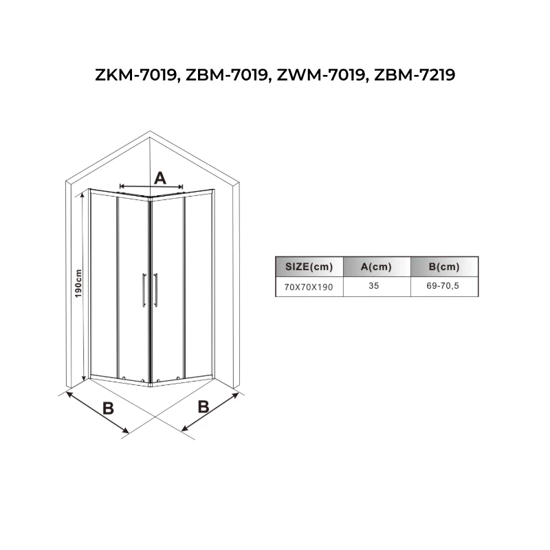 Toulon 6mm Black Cabină de duș 70*70 190cm