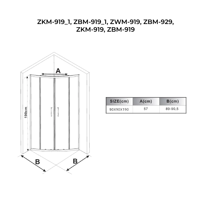 Murcia Cabină De Duș Semirotundă 90x90, 190cm, 6mm, NANO