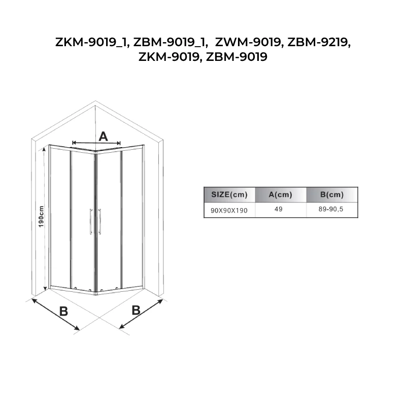 Motril Negru Cabină de duș 90x90, 190cm, 6mm NANO