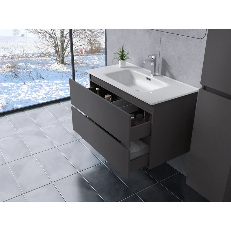 Catania || Gri antracit mat, dulap de baie cu lavoar, 60cm