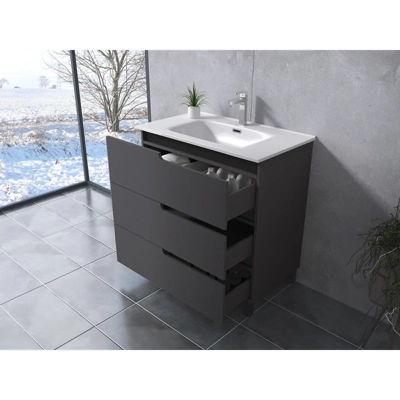 Torino || Gri antracit mat, dulap de baie cu lavoar 60cm