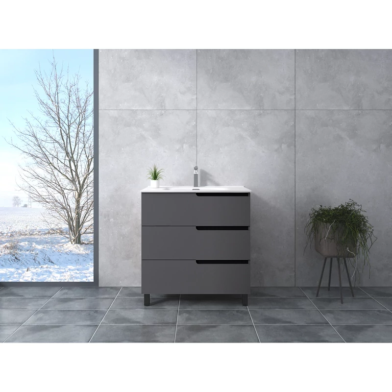 Torino || Gri antracit mat, dulap de baie cu lavoar 60cm