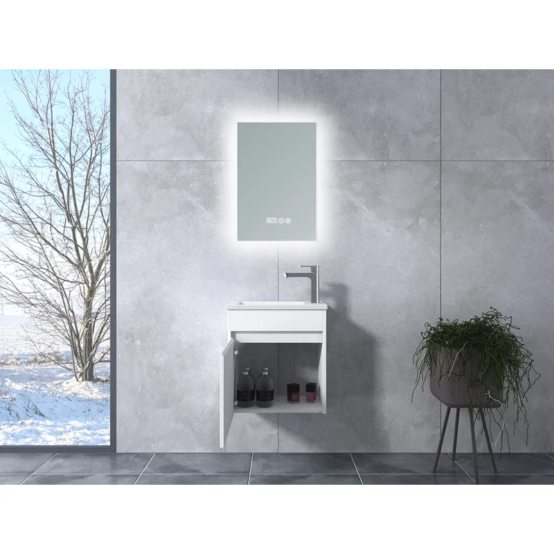 Zamora White Dulap de baie cu lavoar și oglindă, LED