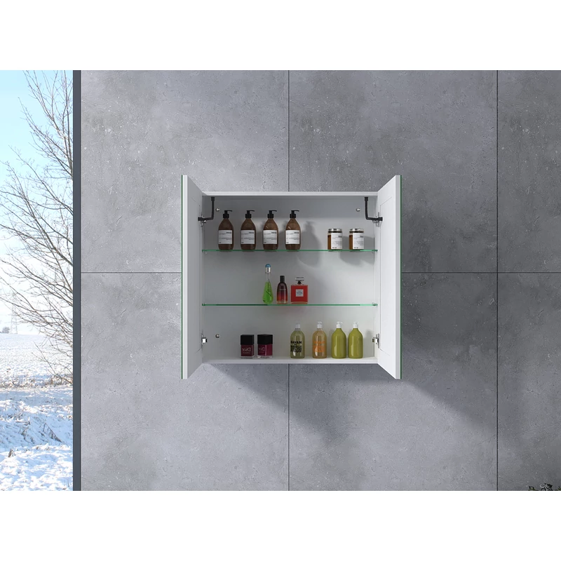 Sevilla White Dulap cu două uși și oglindă, LED 60 cm