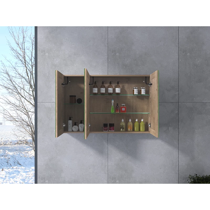 Vicenza Sonoma Dulap cu trei uși și oglindă, LED 100 cm