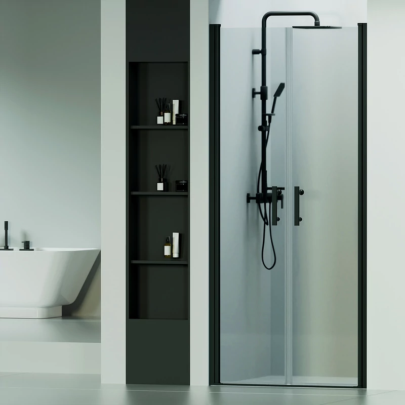 Westy || 80  Negru ușă de duș batantă cu două canaturi, 195cm, 6mm