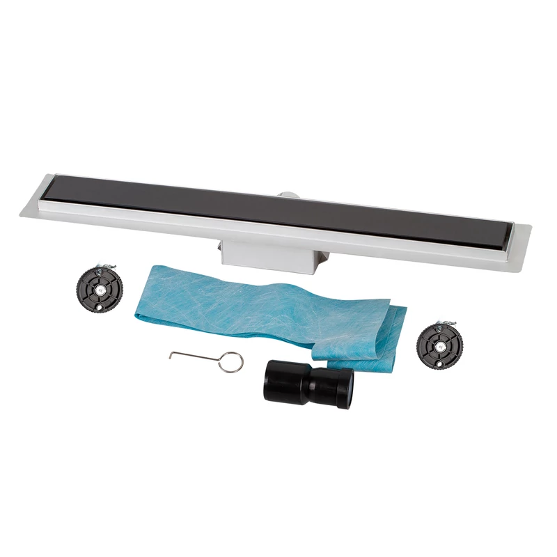 Granada scurgere de duș cu capac din sticlă neagră, 60 cm