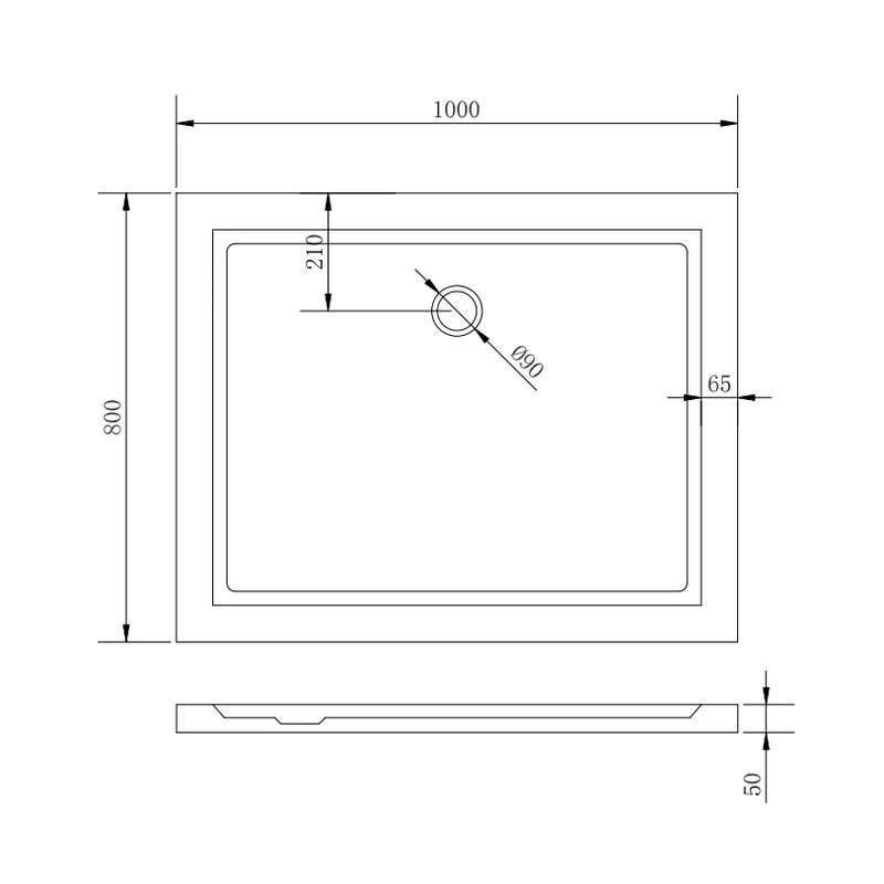 Coria || 80x100x5 cm Cădiță de duș pătrată, dreptunghiulară, acril, cu sifon inclus
