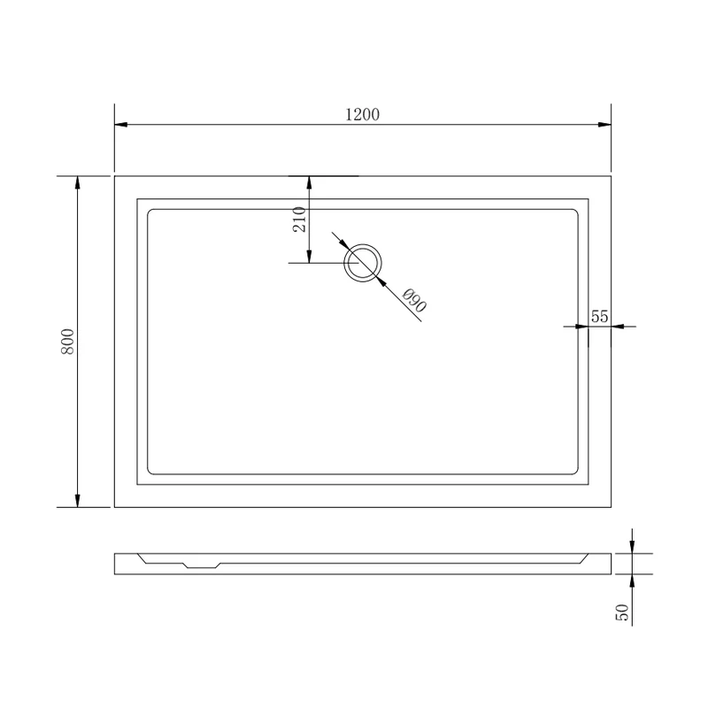 Coria || 80x120x5 cm Cădiță de duș pătrată, dreptunghiulară, acril, cu sifon inclus