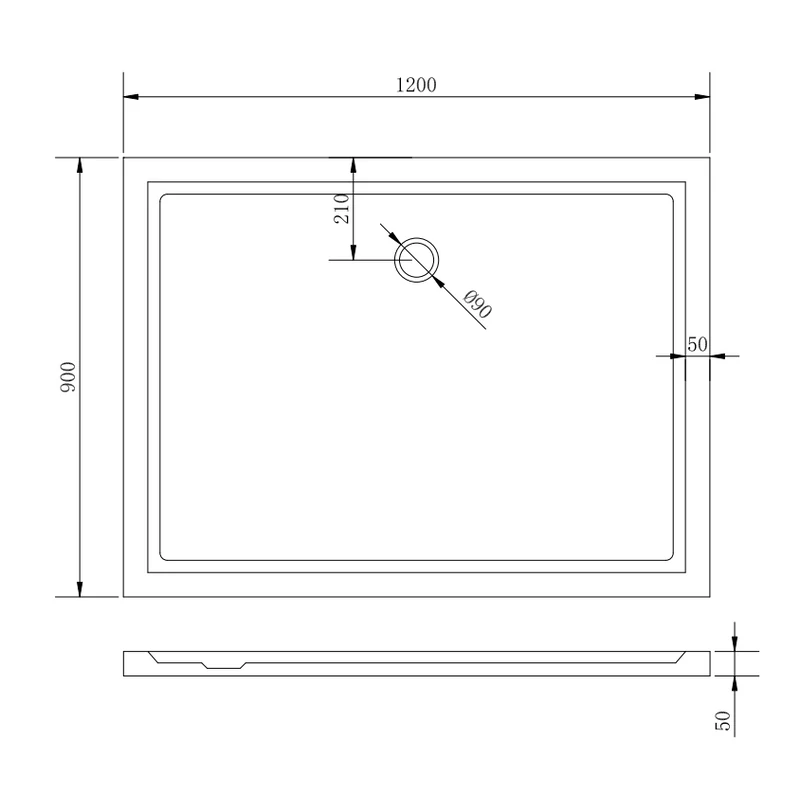 Coria || 90x120x5 cm Cădiță de duș pătrată, dreptunghiulară, acril, cu sifon inclus
