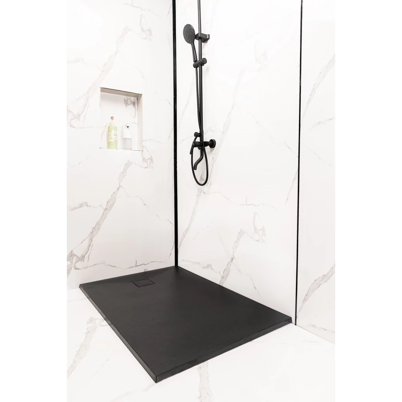 Cagliari || Black 80x100x2,6 cm Cădiță de duș pătrată, SMC, cu sifon inclus