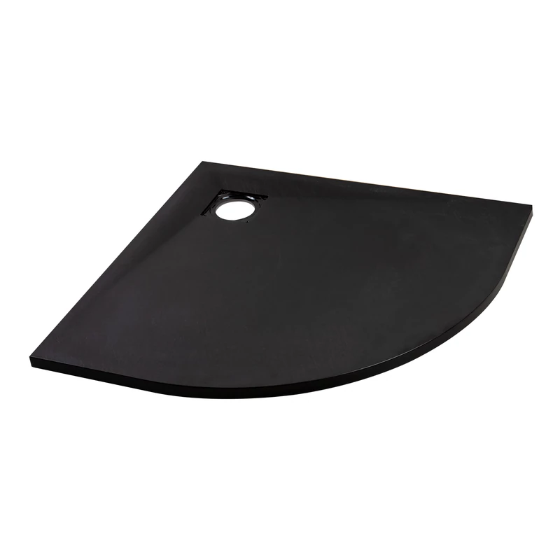 Cagliari || Black 80x80x2,6 cm Cădiță de duș semicirculară, SMC, cu sifon inclus