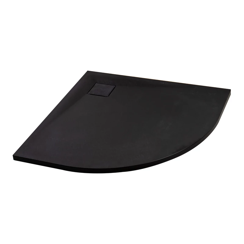 Cagliari || Black 80x80x2,6 cm Cădiță de duș semicirculară, SMC, cu sifon inclus