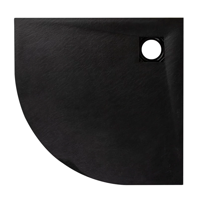 Cagliari || Black 80x80x2,6 cm Cădiță de duș semicirculară, SMC, cu sifon inclus
