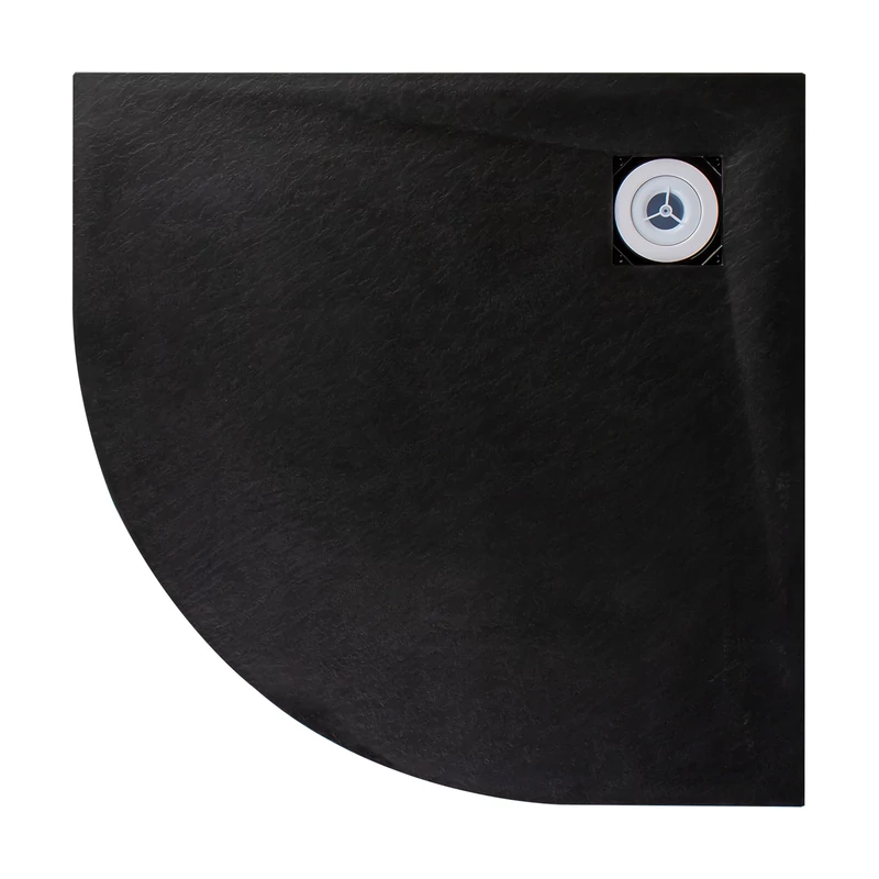 Cagliari || Black 80x80x2,6 cm Cădiță de duș semicirculară, SMC, cu sifon inclus