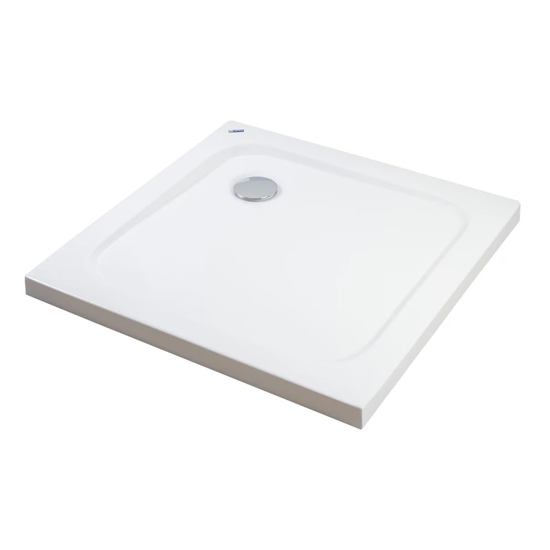 Coria || 80x80x 5 cm Cădiță de duș pătrată, acril, cu sifon inclus