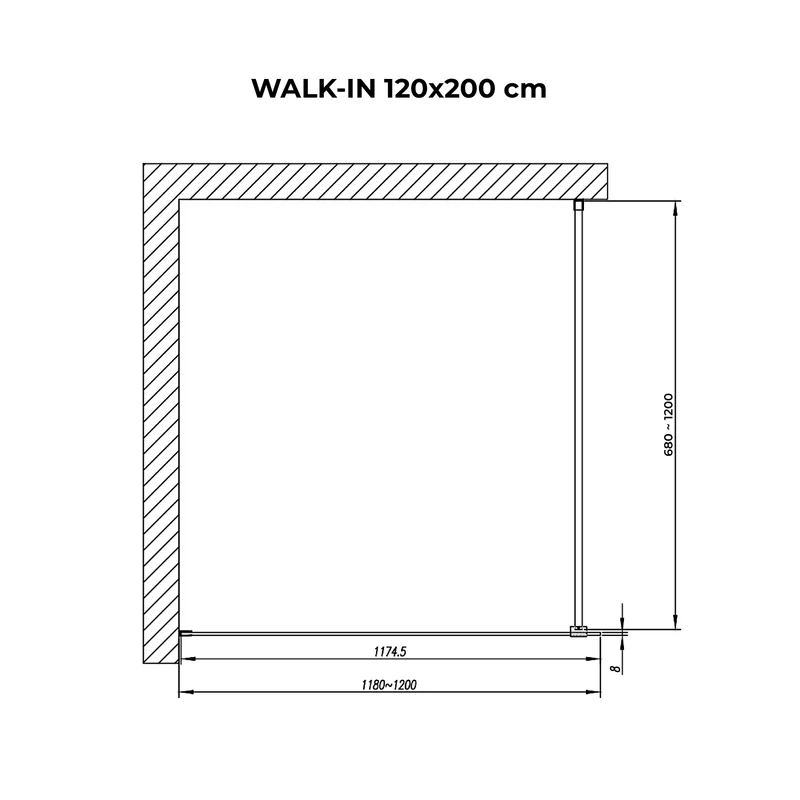 Walk-in || Chrome Perete de duș, gravat cu acid, cu sticlă mată 120, 200cm, 8mm