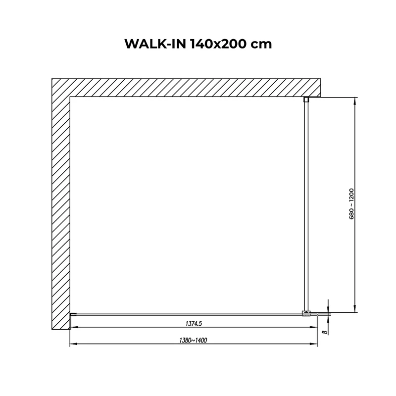 Walk-in Chrome Perete de duș, gravat cu acid, cu sticlă mată 140, 200cm, 8mm