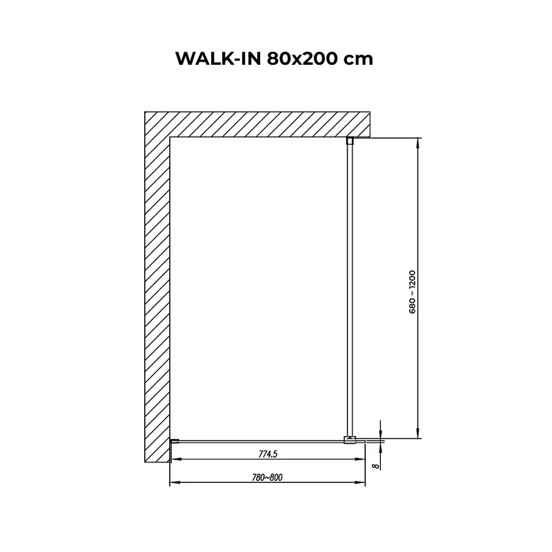 Walk-in || Chrome Perete de duș, cu sticlă fumurie 80, 200cm, 8mm