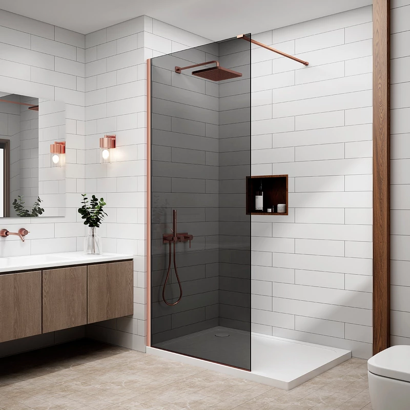 Walk-in Rose Gold Perete de duș, cu sticlă fumurie 80, 200cm, 8mm