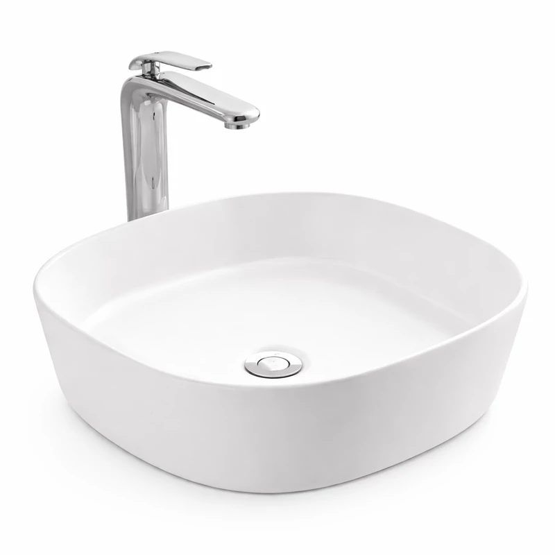 BERGAMO SLIM || Lavoar montat pe blat, ceramică, alb, rotunjit