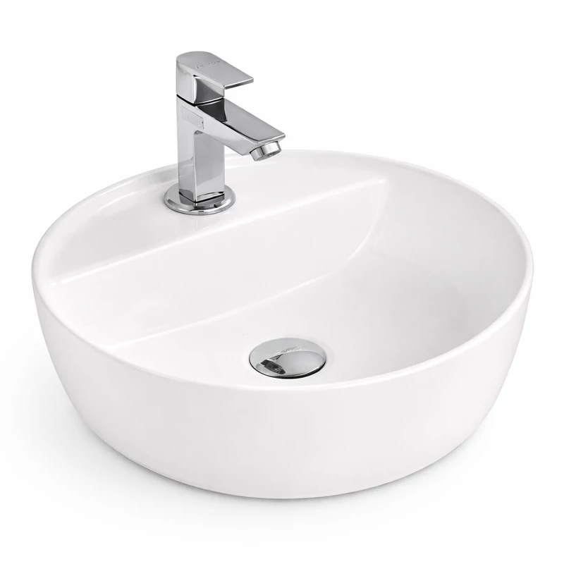 MONTERO 40 || Lavoar montat pe blat, ceramică, alb, rotunjit