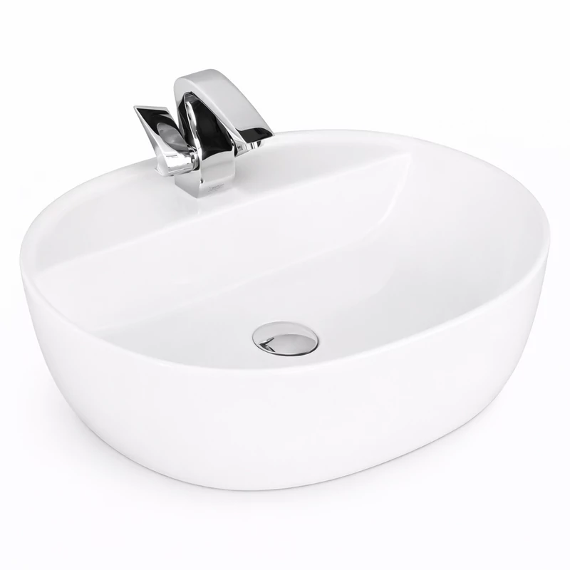 MONTERO 50 || Lavoar montat pe blat, ceramică, alb, rotunjit