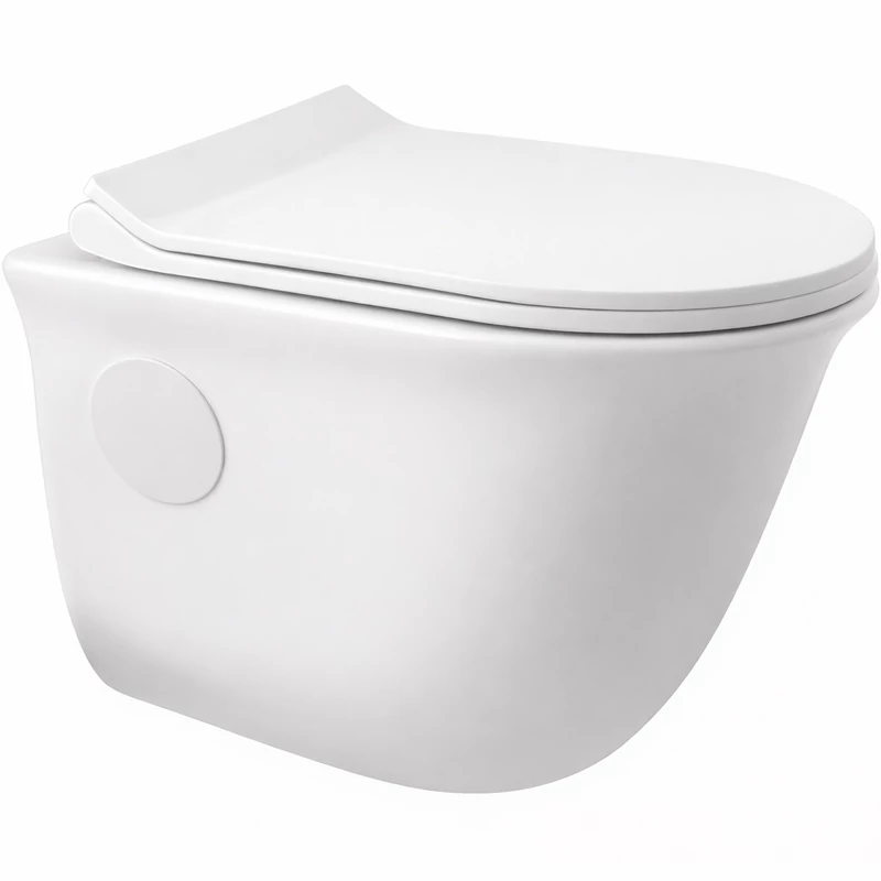 FRANKFURT || Vas toaletă suspendat, cu spălare adâncă, cu capac WC slim, ceramică, alb